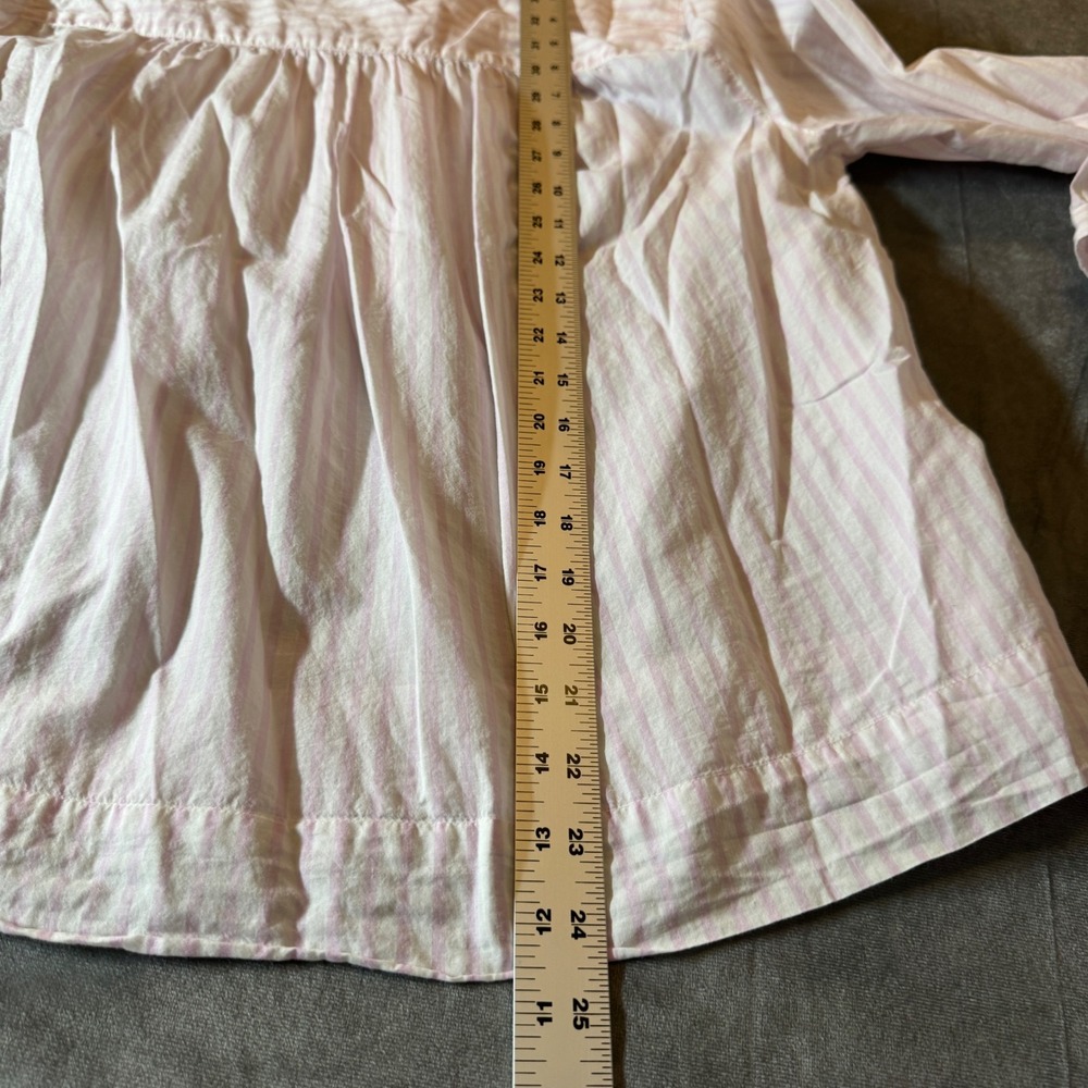 Xirena Womens Frankie Ruffle Blouse M Pink White Stripe Button Up Coastal - Picture 8 of 8